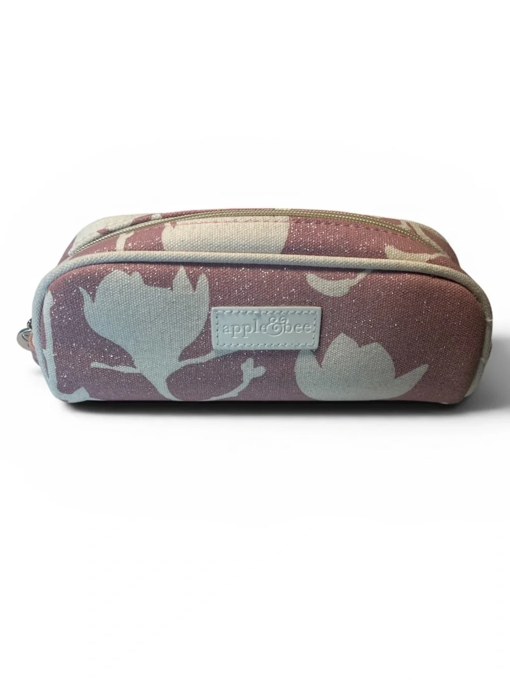 Apple & Bee Magnolia Organic Cotton Hemp Floral Cosmetics Pink Shimmer Bag